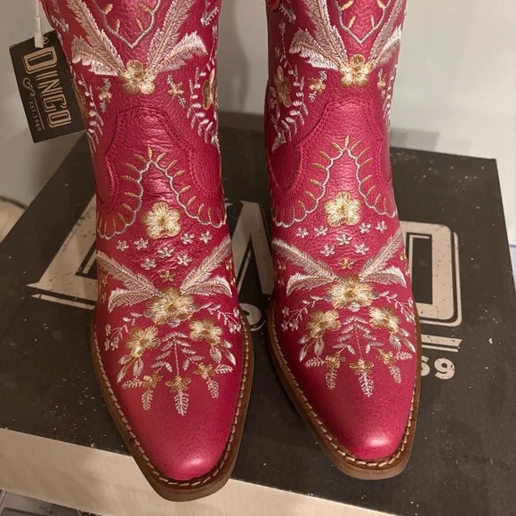 DINGO Primrose Metallic Fuchsia Pink Floral Embroidered Ankle Western Boots 7.5 - Picture 2 of 7